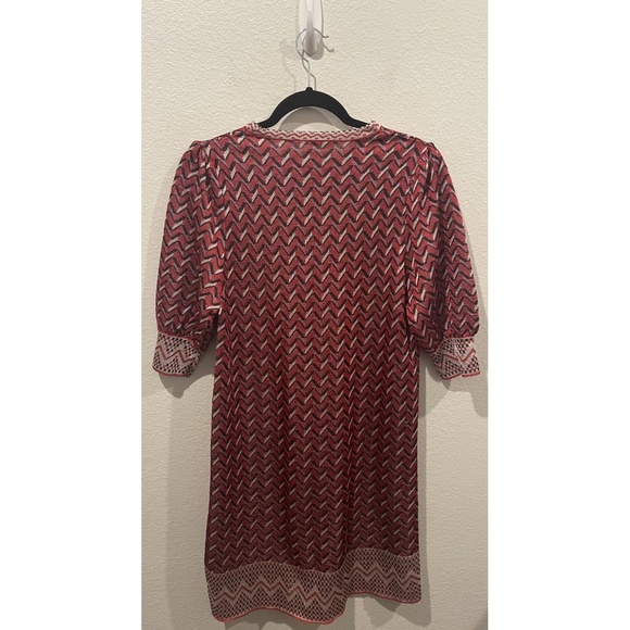 ZARA Zig Zag Knit Mini Red Black Dress - Picture 4 of 5